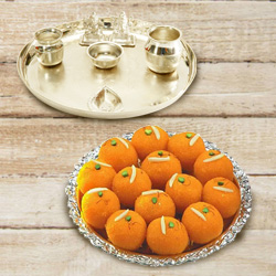Silver plated Puja Thali with Silver Plated Lakshm...