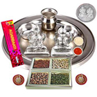 Silver Laxmi Puja Hamper with Dry Fruits for Diwal...