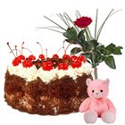 Gorgeous Gift of 1/2 Kg. Cake, Teddy and Red Rose...