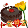 Cool Rakhi, Cream Rich Chocolate Cake, Yellow Rose...