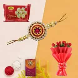 Rakhi with Red Roses n Soan Papri...