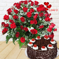 Dutch Red Roses with Black Forest Cake...
