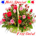 18 Pink and Red Roses Arrangement with greens and ...