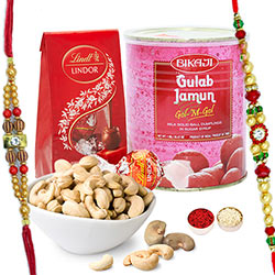 Fetching Rakhi Combo With Lindor Chocolate , Cashe...