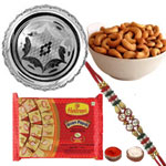 Fabulous Combo With Rakhi, Silver Thali, Cashew An...