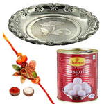 Arresting Rakhi Combo With Rasgulla And Silver Puj...