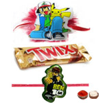 Majestic Ben10, Pokemon Kids Rakhi And Twix Chocol...