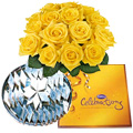 12 Yellow Roses with Cadbury Celebration and Kaju ...