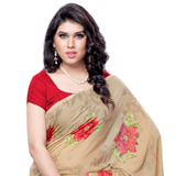 Gaudy Weightless Georgette Printed Saree in Brown ...