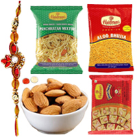 Fancy Hamper of Rakhi with Sugar Coated Almonds, R...