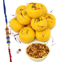 Kesar Peda With Mix Namkeen And Elegant Rakhi...