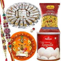 Rakhi Thali with Rakhis, Haldirams Rasgulla, Kaju ...