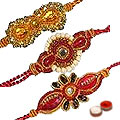 Beautiful Rakhi Sets (3 Pcs) with free Roli Tilak ...