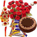 Delicious Cake of 1 Lb., Chocolates, 24 Red Roses ...
