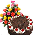 Exclusive multicolor Roses with yummy Black Forest...