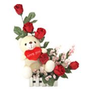 Charming Red Roses with a Teddy and Heart with Bountiful Joys Charming Red Roses with a Teddy and Heart with Bountiful Joys