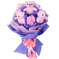 Stunning Bouquet of Art Carnations with Teddies all in Pink Stunning Bouquet of Art Carnations with Teddies all in Pink