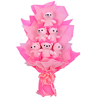 Splendid Arrangement of 6 Pink Teddies in a Bouquet Splendid Arrangement of 6 Pink Teddies in a Bouquet