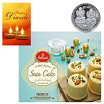 Scrummy Soan Cake From Haldiram With Silver Plated Coin And Diwali Card Scrummy Soan Cake From Haldiram With Silver Plated Coin And Diwali Card