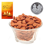 Health-Giving Almonds With Silver Plated Coin And Diwali Card Health-Giving Almonds With Silver Plated Coin And Diwali Card