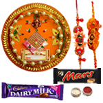 Stunning Combo Of Bhaiya N Bhabhi Rakhi, Cadbury N Mars Chocolate N Rakhi Thali Stunning Combo Of Bhaiya N Bhabhi Rakhi, Cadbury N Mars Chocolate N Rakhi Thali