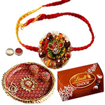 Prepossessing Combo of Rakhi, Rakhi Thali N Lindt Chocolate Prepossessing Combo of Rakhi, Rakhi Thali N Lindt Chocolate
