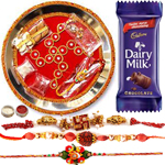 Glamorous Combo of 4 Bhaiya Rakhi With Rakhi Thali N Cadbury Chocolate Glamorous Combo of 4 Bhaiya Rakhi With Rakhi Thali N Cadbury Chocolate