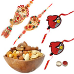 Majestic Bhaiya Bhabhi Rakhi Set, 2 Kid Rakhi And Mixed Dry Fruits Majestic Bhaiya Bhabhi Rakhi Set, 2 Kid Rakhi And Mixed Dry Fruits