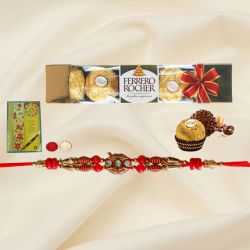 A 4 pcs Ferrero Rocher Chocolate Pack with Rakhi and Roli Tilak Chawal A 4 pcs Ferrero Rocher Chocolate Pack with Rakhi and Roli Tilak Chawal