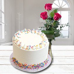 Moistening Delight 2.2 Lbs Vanilla Cake clubbed with 3 Red Rose Posy Moistening Delight 2.2 Lbs Vanilla Cake clubbed with 3 Red Rose Posy