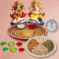 Laxmi Pooja Complete Hamper with Dry Fruits with free silver plated coin for Diwali Laxmi Pooja Complete Hamper with Dry Fruits with free silver plated coin for Diwali
