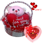 Impressive Valentino Teddy and Chocolates in a Beautiful Basket Impressive Valentino Teddy and Chocolates in a Beautiful Basket