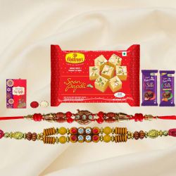 Exquisite Festive Favorite Sweets N Chocolate Gift Hamper with Two Rakhis and Roli Tilak Chawal Exquisite Festive Favorite Sweets N Chocolate Gift Hamper with Two Rakhis and Roli Tilak Chawal