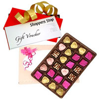 Astonishing Present of Gift Voucher of Rs.1000 from Shoppers Stop and 24 Pc. Homemade Assorted Chocolate Box Astonishing Present of Gift Voucher of Rs.1000 from Shoppers Stop and 24 Pc. Homemade Assorted Chocolate Box