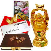 Smashing Gift Pack of Shoppers Stop Gift Vouchers, Laughing Buddha, Homemade Chocolates N a Free Best Wishes Card Smashing Gift Pack of Shoppers Stop Gift Vouchers, Laughing Buddha, Homemade Chocolates N a Free Best Wishes Card