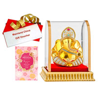 Delightful Gift of Vighnesh Idol, Anniversary Card and Mainland China Voucher Delightful Gift of Vighnesh Idol, Anniversary Card and Mainland China Voucher