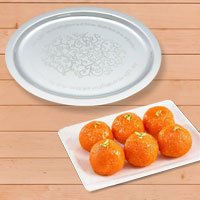Haldirams Pure Ghee Laddoo N Silver Thali Haldirams Pure Ghee Laddoo N Silver Thali