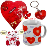 Lovely Valentine Hamper of Heart Shaped Keyring, Love Mug, Singing Teddy and chocolates Lovely Valentine Hamper of Heart Shaped Keyring, Love Mug, Singing Teddy and chocolates