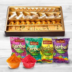 Assorted Sweets from Haldirams with Special Pack of Herbal and Scented Colors Combo Assorted Sweets from Haldirams with Special Pack of Herbal and Scented Colors Combo