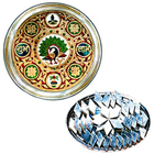 Designer Meenakari styled Subh Labh Stainless Steel Thali with Haldiram Kaju Katli Designer Meenakari styled Subh Labh Stainless Steel Thali with Haldiram Kaju Katli