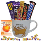 Attractive Mug with Taurus Sun Sign Print along with Tasty Chocolates Gift Collection Attractive Mug with Taurus Sun Sign Print along with Tasty Chocolates Gift Collection