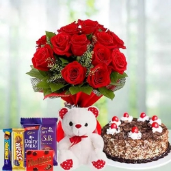 12 Exclusive Dutch Red Roses Bouquet with Cake , Cadburys Assorted Chocolates and a Cute Teddy Bear
12 Exclusive Dutch Red Roses Bouquet with Cake , Cadburys Assorted Chocolates and a Cute Teddy Bear