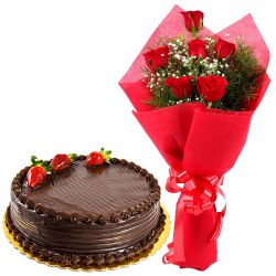 Graceful Combo of 6 Red Rose and 1 Lb Chocolate Cake Graceful Combo of 6 Red Rose and 1 Lb Chocolate Cake