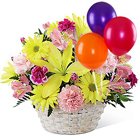 Impressive Gift of Basket Mixed Flowers Arrangement and Colorful Balloons Impressive Gift of Basket Mixed Flowers Arrangement and Colorful Balloons