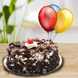 Ecstatic 1 Kg Black Forest Cake with 5 Balloons Ecstatic 1 Kg Black Forest Cake with 5 Balloons