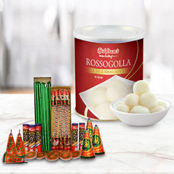 Spectacular Cradle of Haldiram Rasgulla with Crackers Spectacular Cradle of Haldiram Rasgulla with Crackers