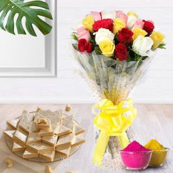 Charming assorted Roses with delicious Kaju Barfi delight Charming assorted Roses with delicious Kaju Barfi delight