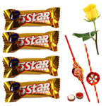 Cadburys 5 Star with 2 Rakhi with One Yellow Rose Cadburys 5 Star with 2 Rakhi with One Yellow Rose