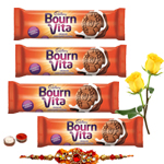 Bournvita Chocolate Cookies with 1 Rakhi with Two Yellow Rose Bournvita Chocolate Cookies with 1 Rakhi with Two Yellow Rose