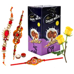 Cadbury’s Chocolate Shots with 3 Rakhi with Two Red Rose Cadbury’s Chocolate Shots with 3 Rakhi with Two Red Rose